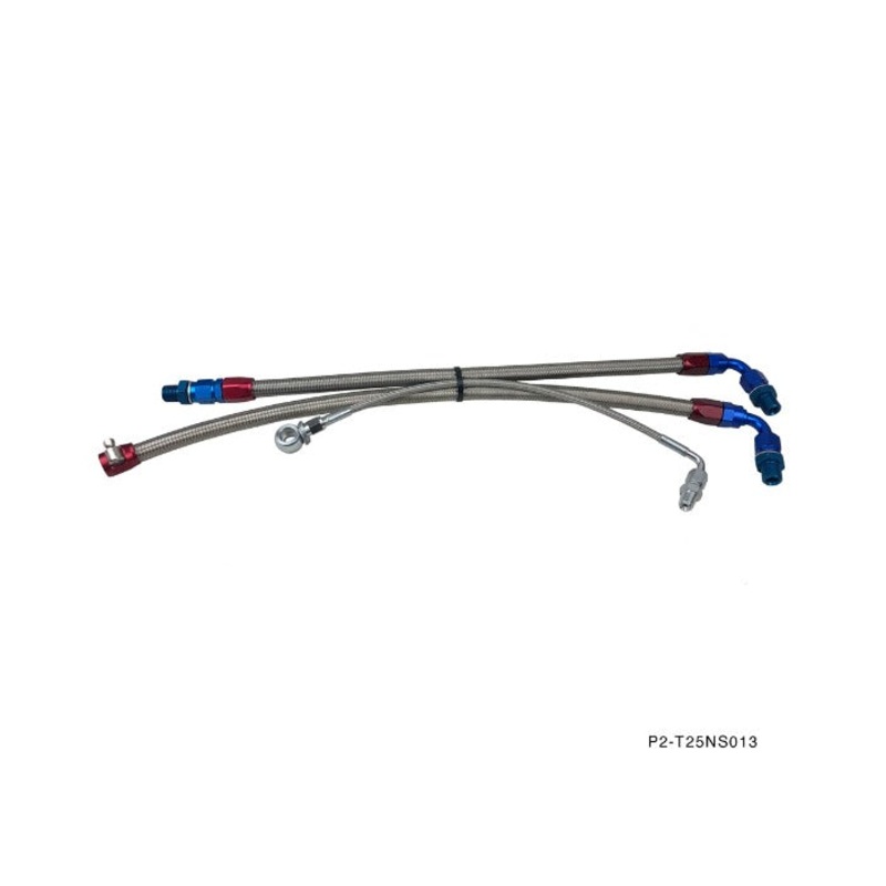 Phase 2 Motortrend (P2M) Stainless Steel Braided Turbo Line Kit Bottom Mount - Nissan 240sx S13 SR20DET