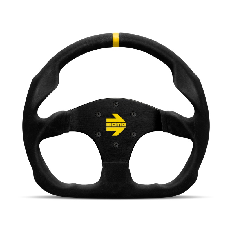 MOMO Race Mod .30 Steering Wheel - 320MM - Black Suede / Brushed Black Anodized / Yellow Stripe
