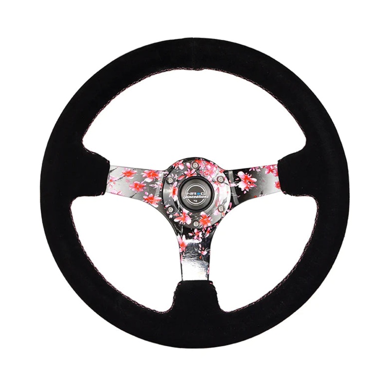 NRG INNOVATIONS 350MM DEEP DISH STEERING WHEEL SUEDE SOLID SPOKE - SAKURA