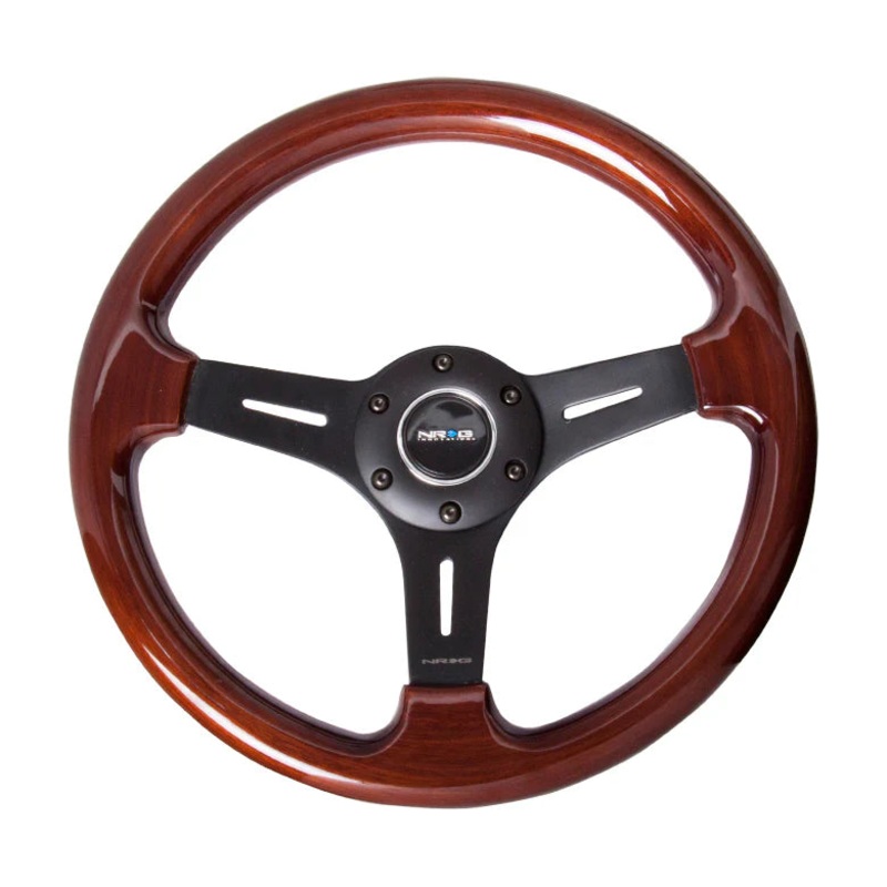 NRG Innovations Classic 330MM Wood Grain Steering Wheel - Black Spokes