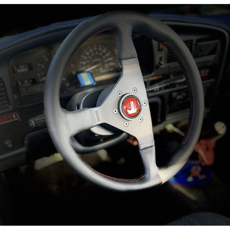 MOMO Montecarlo Steering Wheel - 350MM - Black Leather / Red Stitching
