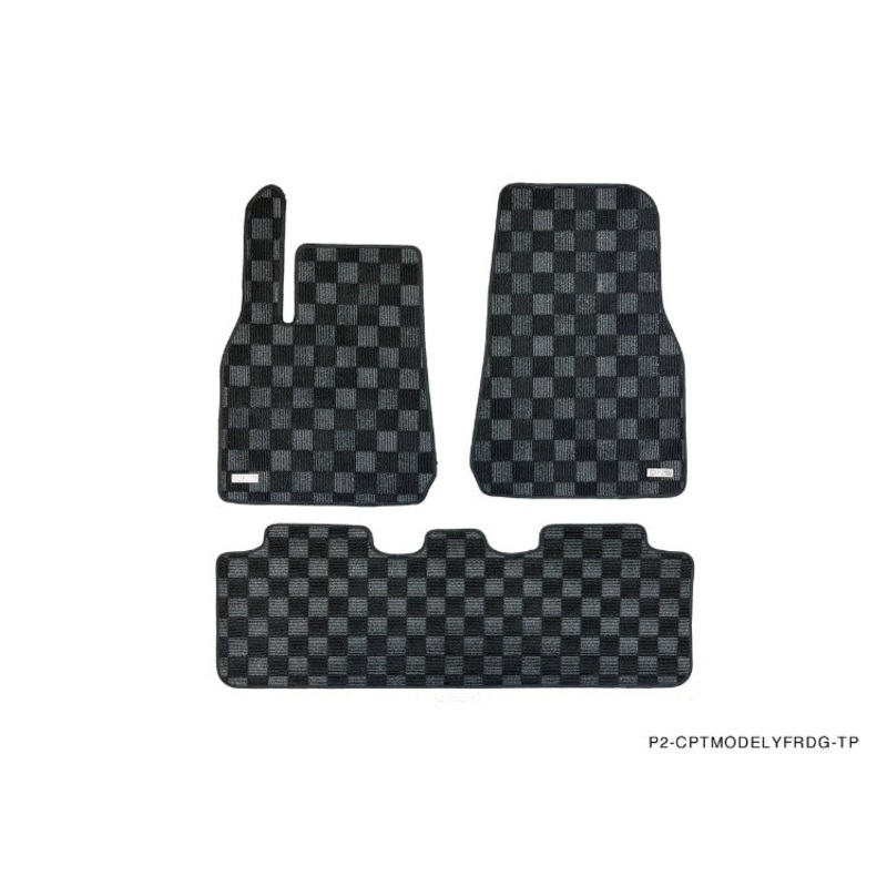 Phase 2 Motortrend (P2M) Checkered Carpet Race Floor Mats - Tesla Model Y