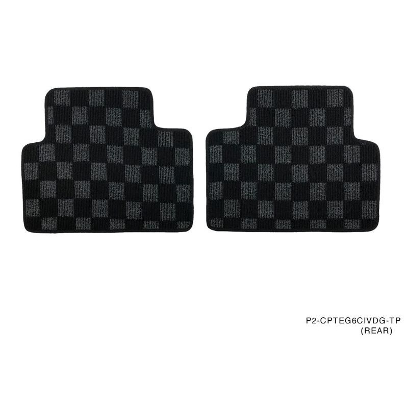 Phase 2 Motortrend (P2M) Checkered Flag Dark Grey Race Rear Carpet Floor Mats - Honda Civic EG6 3DR Hatchback