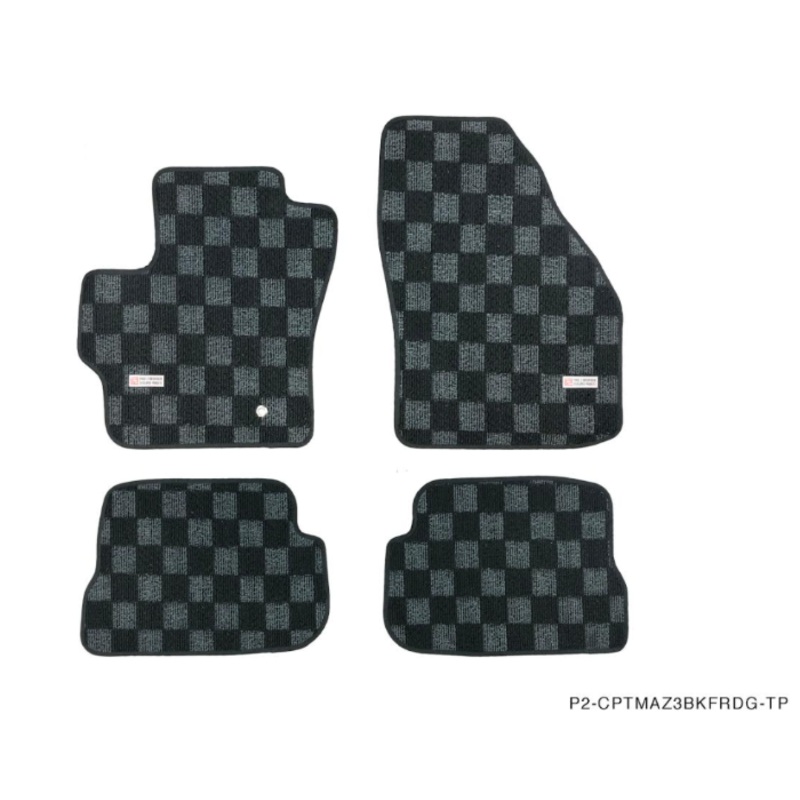 Phase 2 Motortrend (P2M) Checkered Flag Race Extended Carpet Floor Mats Front & Rear - Mazda 3 & Speed 3 BK (2007-2009)