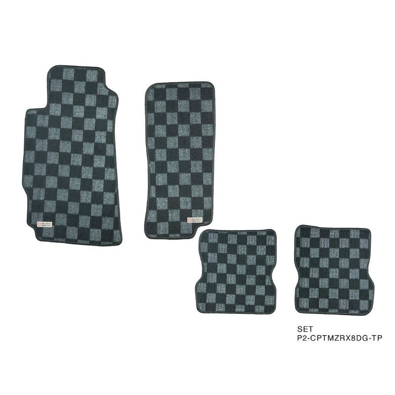 Phase 2 Motortrend (P2M) Checkered Flag Race Extended Carpet Floor Mats Front & Rear - Mazda RX-8 (2003-2012)