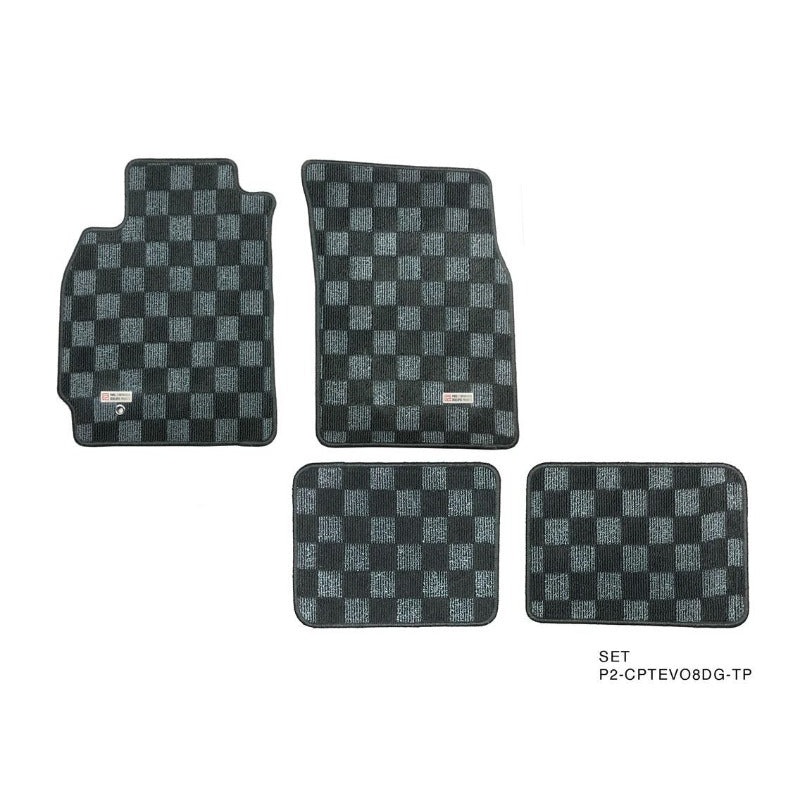 Phase 2 Motortrend (P2M) Checkered Floor Mats Dark Grey - Mitsubishi Lancer Evolution EVO 8 & 9 (2003-2007)