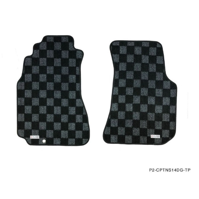 Phase 2 Motortrend (P2M) Checkered Race Carpet Floor Mats (Dark Grey) - Nissan 240sx S14 (1995-1998)