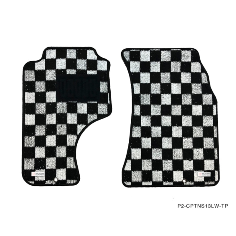 Phase 2 Motortrend (P2M) Checkered Race Carpet Floor Mats (Light White) - Nissan 240sx S13 (1989-1994)