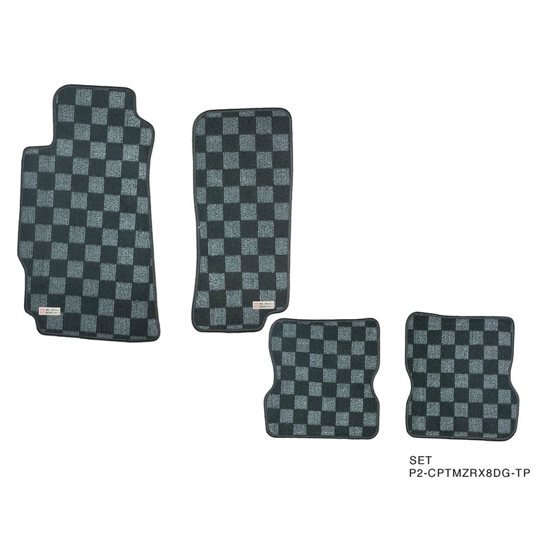 Phase 2 Motortrend (P2M) Checkered Race Carpet Floor Mats Set of 4 - Mazda RX-8 (2003-2012)