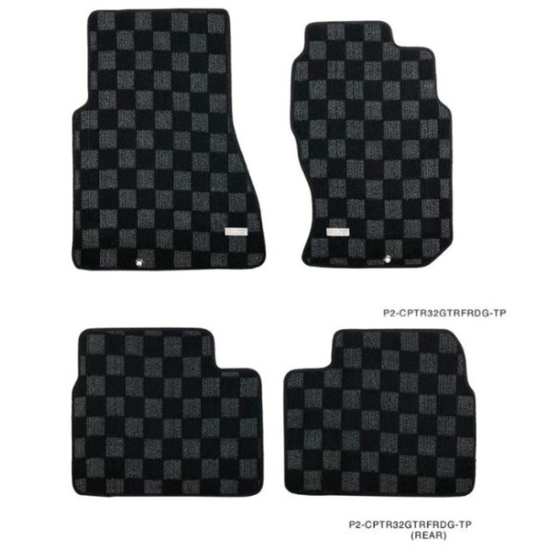 Phase 2 Motortrend (P2M) Front & Rear Checkered Flag Race Carpet Floor Mats - Nissan R32 Skyline GT-R