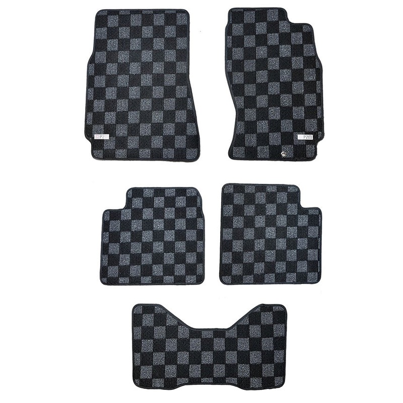 Phase 2 Motortrend (P2M) Front & Rear Checkered Flag Race Carpet Floor Mats - Nissan R33 Skyline GT-R