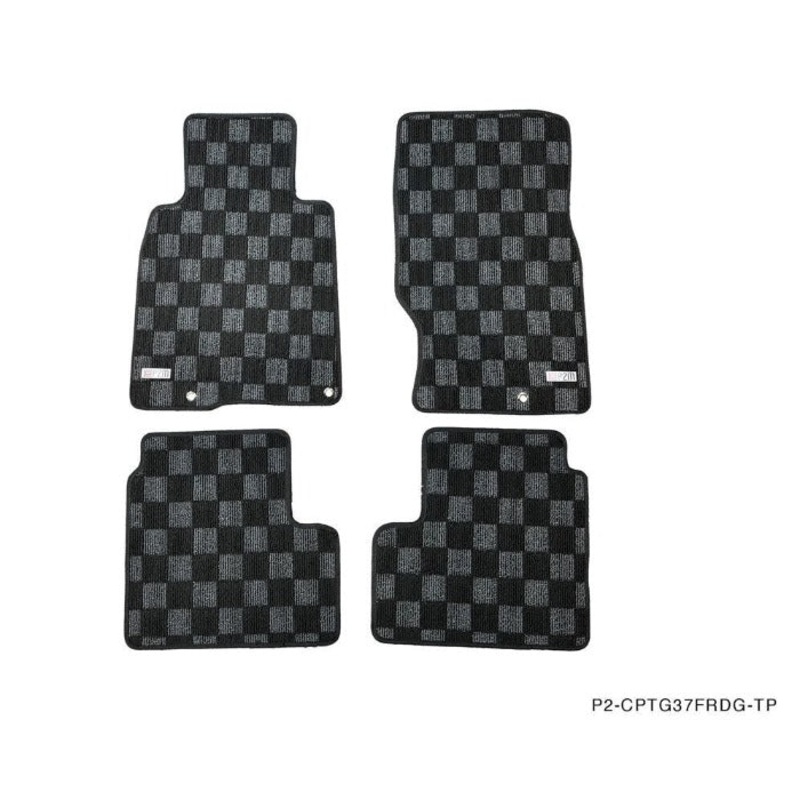 Phase 2 Motortrend (P2M) Front & Rear Checkered Race Carpet Floor Mats - Infiniti G37 Coupe / Sedan (2008-2013)