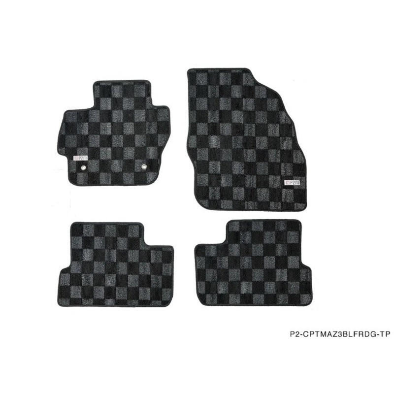 Phase 2 Motortrend (P2M) Front & Rear Checkered Race Carpet Floor Mats - Mazda 3 BL (2010-2013)