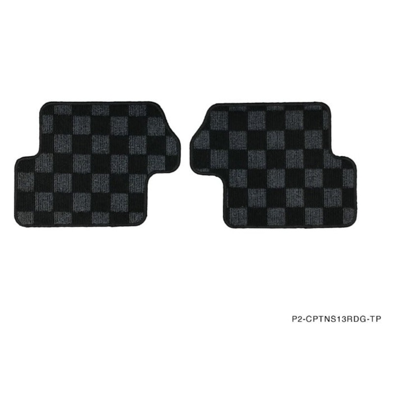 Phase 2 Motortrend (P2M) REAR Checkered Race Carpet Floor Mats (Dark Grey) - Nissan 240sx S13 (1989-1994)