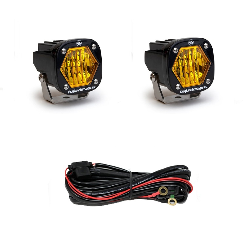 Baja Designs 2.1" Black Amber S1 LED Light w/ Mounting Bracket - Wide Cornering - Pair