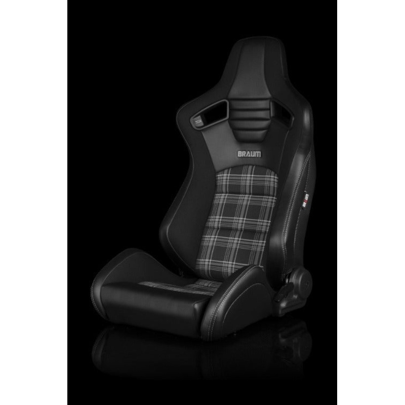BRAUM Racing Elite S Reclining Bucket Seats Pair - Black & Grey Plaid - Universal