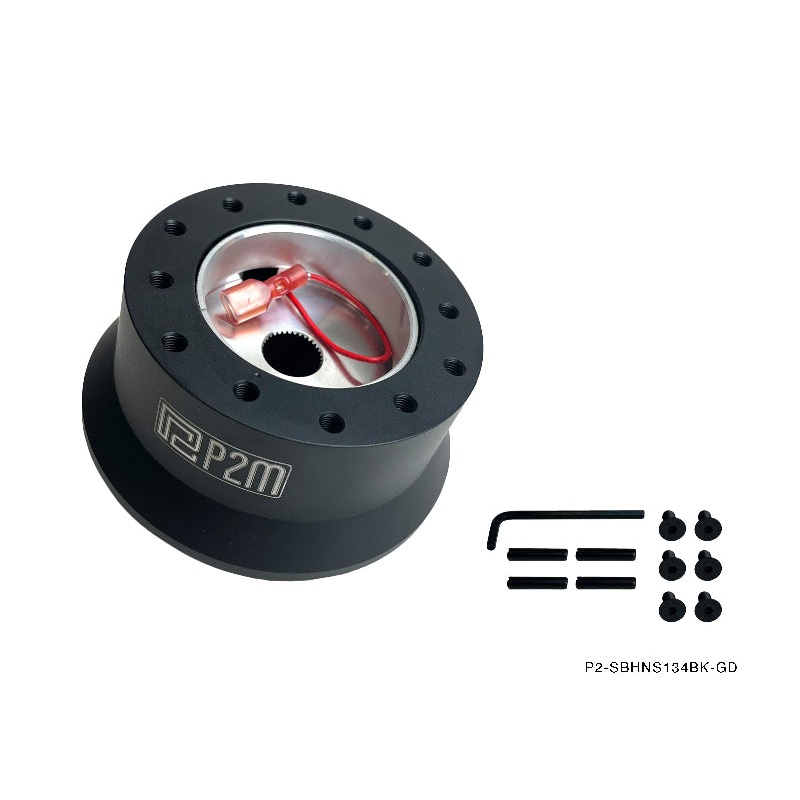 Phase 2 Motortrend (P2M) V2 Black Aluminum Steering Wheel BOSS Short Hub - Nissan 240sx S13 S14 (1989-1998)