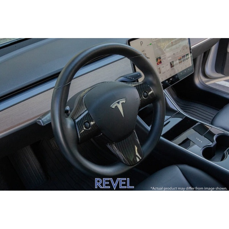 Revel GT Dry Carbon Fiber Steering Wheel Insert Covers - Tesla Model 3 (2017-2020)
