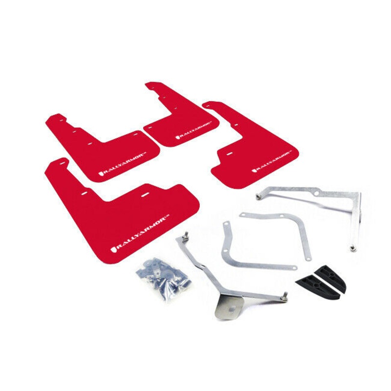 Rally Armor UR Red w/ White Logo Mud Flaps Set of 4 - Subaru WRX & STI (2015-2021)