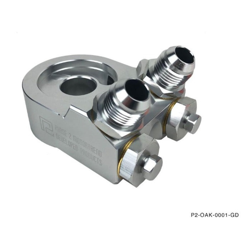 Phase 2 Motortrend (P2M) Angled Type Oil Cooler Filter Block Adapter Plate (M20X1.50, 3/4-16UNF)