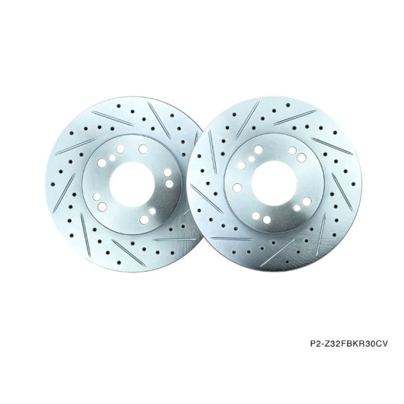 Phase 2 Motortrend (P2M) Z32 Zinc Coated Slotted Drilled Front Conversion Rotors 30MM - Nissan 240sx (1989-1998)