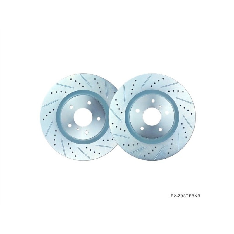 Phase 2 Motortrend (P2M) Zinc Coated Slotted Drilled Front Brake Rotors w/ Brembo Calipers - Nissan 350z (2003-2009)