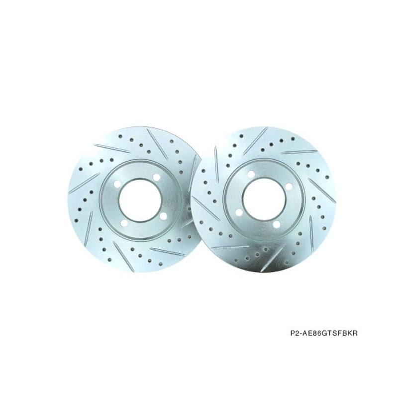 Phase 2 Motortrend (P2M) Zinc Coated Slotted Drilled REAR Brake Rotors - Toyota AE86 GTS & SR-5