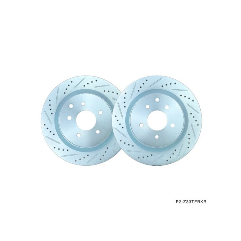 Phase 2 Motortrend (P2M) Zinc Coated Slotted Drilled Rear Brake Rotors w/ Brembo Calipers - Nissan 350z (2003-2009)