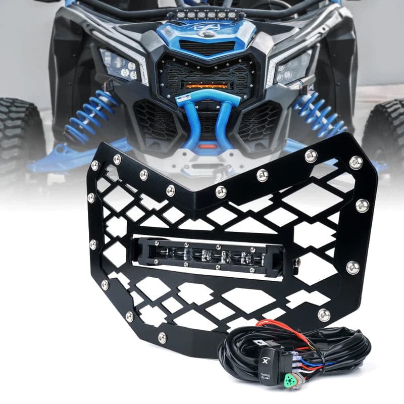 Can-Am Maverick X3 Xprite Black Steel Mesh Grille with 8" LED Lightbar for 2017-18