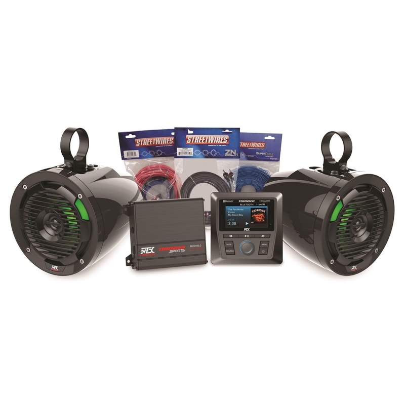 Amplifier and 2 Roll Cage Speaker with Bluetooth Media Controller Package