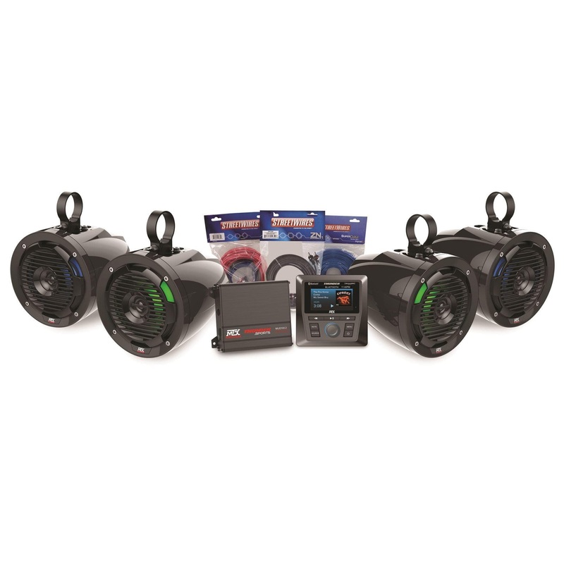 Amplifier and 4 Roll Cage Speaker with Bluetooth Media Controller Package