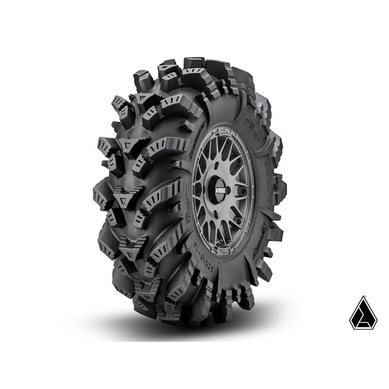 SuperATV 15" Matte Titanium Hellfire Wheels 4/136 Pattern and 34" Intimidator All-Terrain Tires