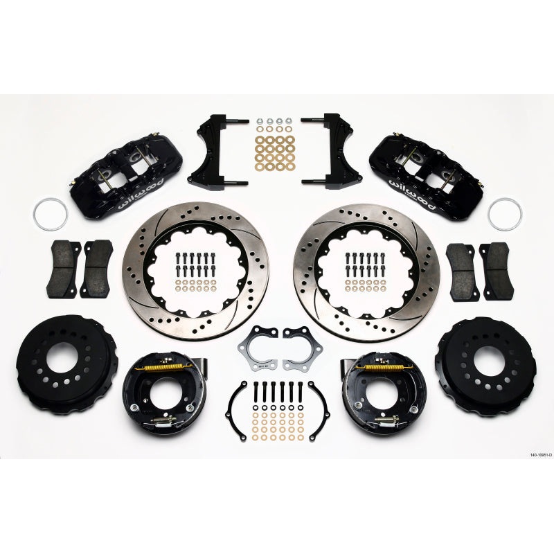 Wilwood AERO4 Rear P-Brake Kit 14.00in Drilled Mopar/Dana 2.36in Off w/Snap Ring Brng