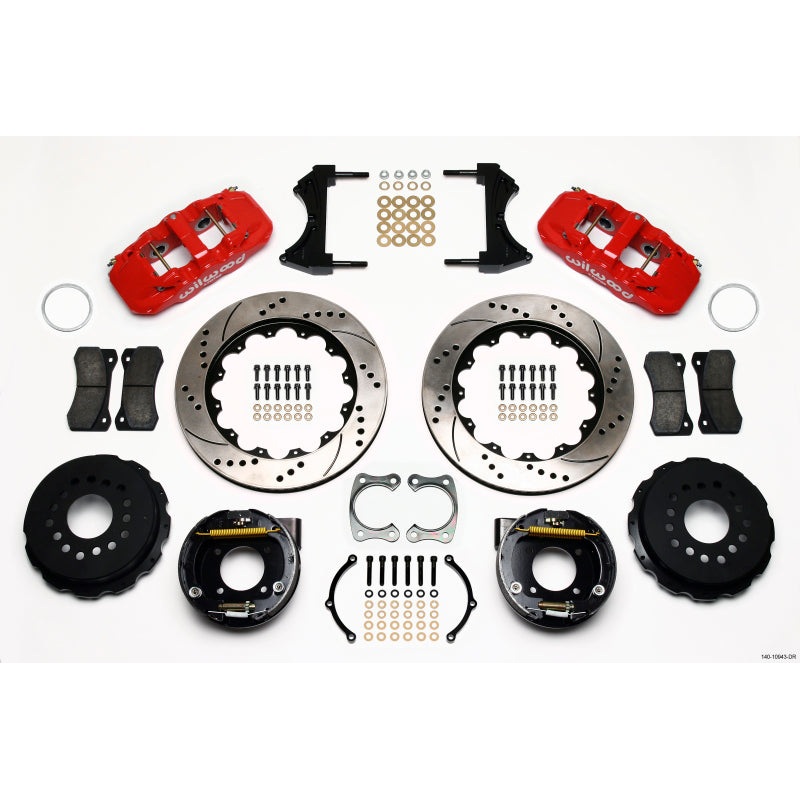 Wilwood AERO4 Rear P-Brake Kit 14.00in Drilled Red Chevy 12 Bolt w/ C-Clips