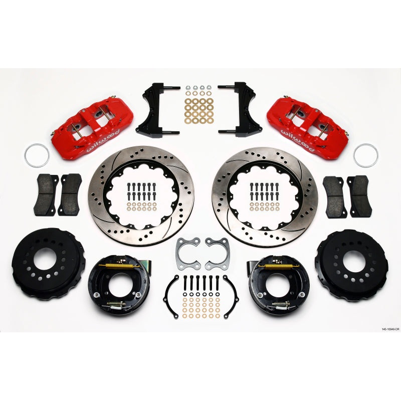Wilwood AERO4 Rear P-Brake Kit 14.00in Drilled Red Small Ford 2.50in Offset