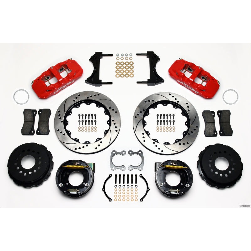 Wilwood AERO4 Rear P-Brake Kit 14.00in Drilled Red Small Ford 2.66in Offset