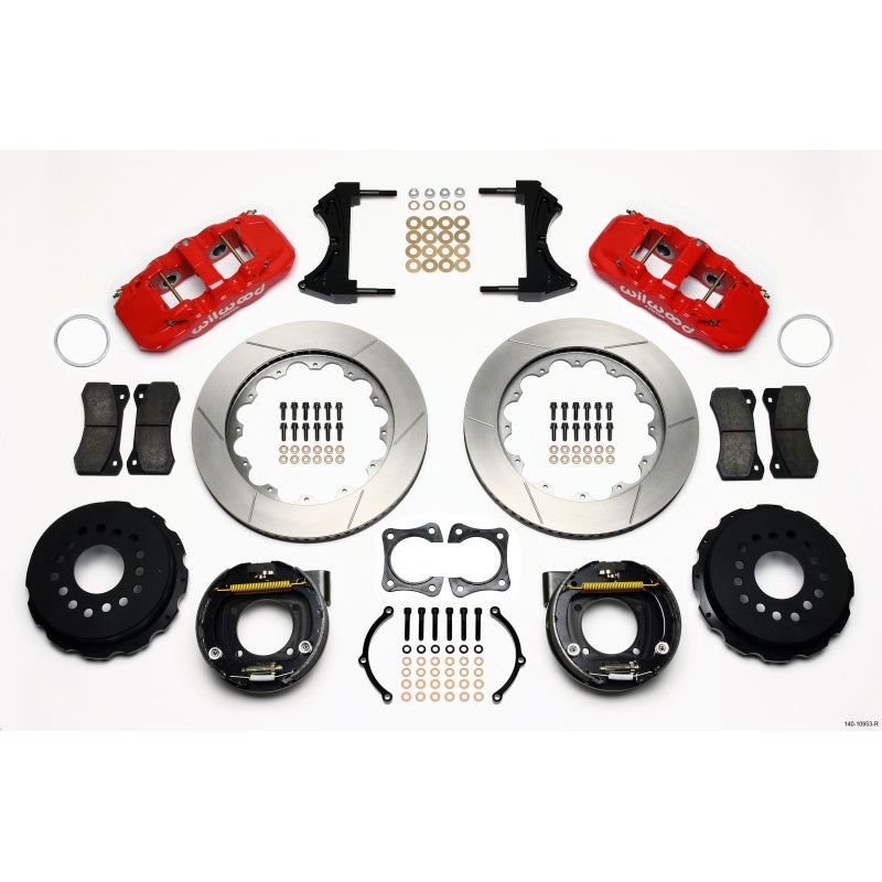 Wilwood AERO4 Rear P-Brake Kit 14.00in Red 58-64 Olds/Pontiac Ends 2.81in Offset