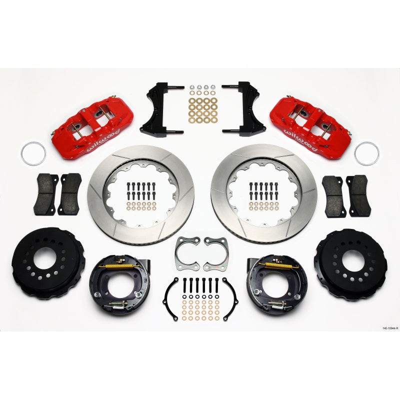 Wilwood AERO4 Rear P-Brake Kit 14.00in Red Big Ford New Style 2.36in Offset