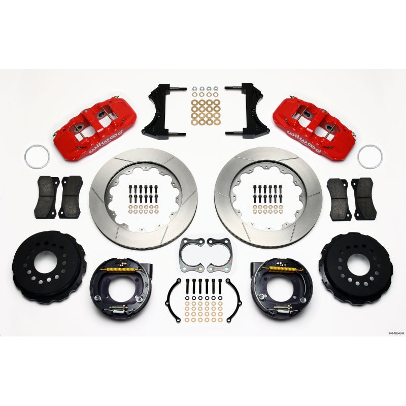 Wilwood AERO4 Rear P-Brake Kit 14.00in Red Big Ford New Style 2.50in Offset