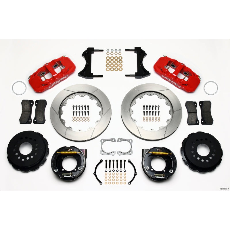 Wilwood AERO4 Rear P-Brake Kit 14.00in Red Chevy 12 Bolt-Spec 3.15in Brng
