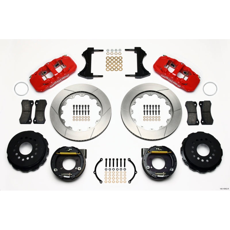 Wilwood AERO4 Rear P-Brake Kit 14.00in Red Ford 8.8 w/2.5in Offset-5 Lug