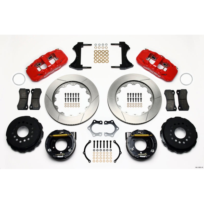 Wilwood AERO4 Rear P-Brake Kit 14.00in Red Mopar/Dana 2.36in Off w/Snap Ring Brng