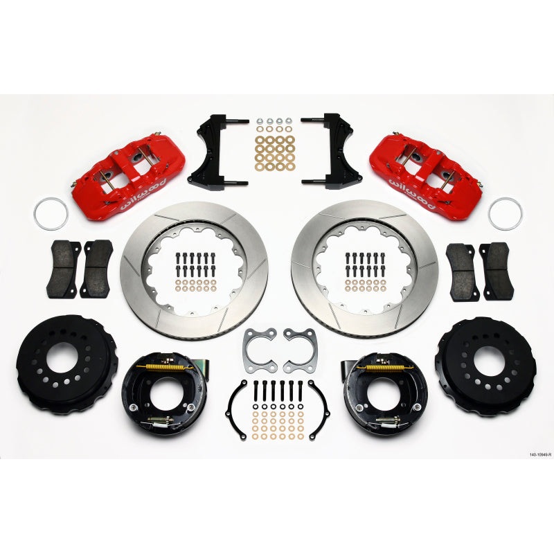 Wilwood AERO4 Rear P-Brake Kit 14.00in Red Small Ford 2.50in Offset