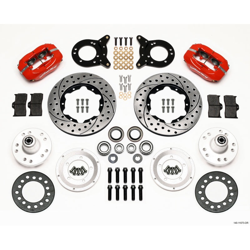 Wilwood Forged Dynalite Front Kit 11.00in Drill Red 1970-1973 Mustang Disc & Drum Spindle