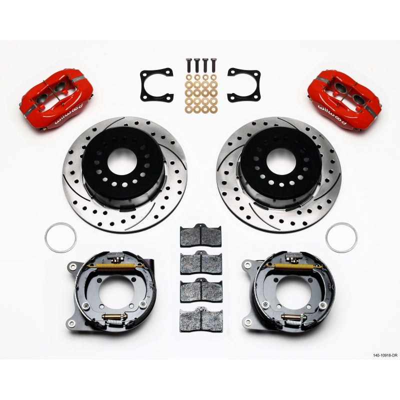 Wilwood Forged Dynalite P/S Park Brake Kit Drilled Red Chevy 12 Bolt-Spec 3.15in Brng Stggrd mt