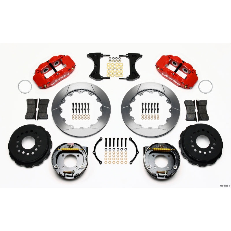Wilwood Narrow Superlite 4R Rear P-Brk Kit 12.88in Red Chevy 12 Bolt-Spec 3.15in Brng Front mt
