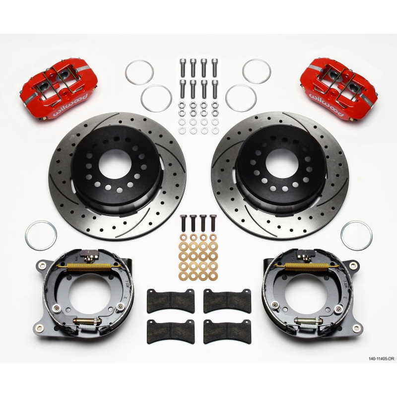 Wilwood Dynapro Low-Profile 11.00in P-Brake Kit Drill-Red 55-57 Chevy 2.34in Offset