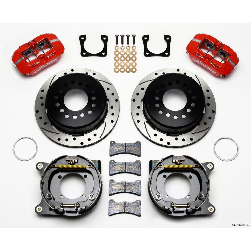 Wilwood Dynapro Low-Profile 11.00in P-Brake Kit Drill-Red Chevy 12 Bolt Spcl 2.81in Off Stag Mount