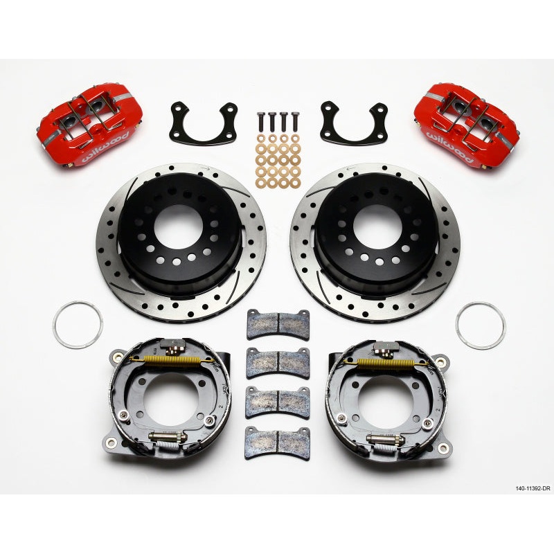 Wilwood Dynapro Low-Profile 11.00in P-Brake Kit Drill-Red New Big Ford 2.50in Off Staggerd Mount