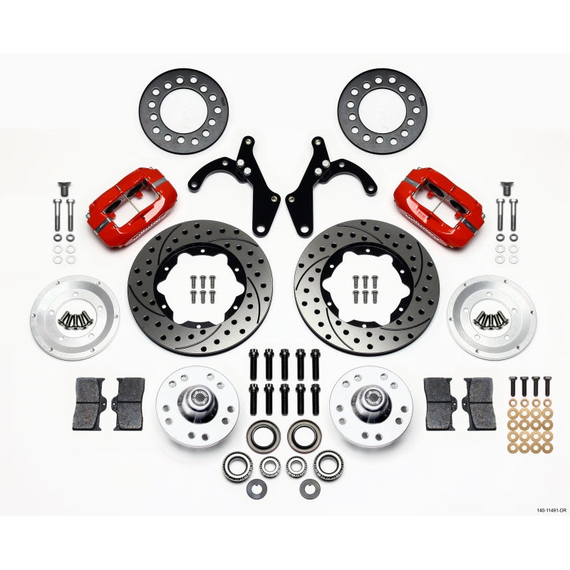 Wilwood Forged Dynalite Front Kit 11.00in Drill-Red 55-57 Chevy